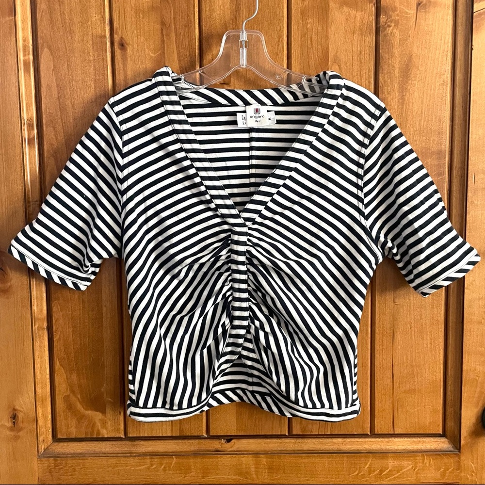 EMANUEL UNGARO ter navy blue/white short sleeve top, size M - Picture 6 of 10